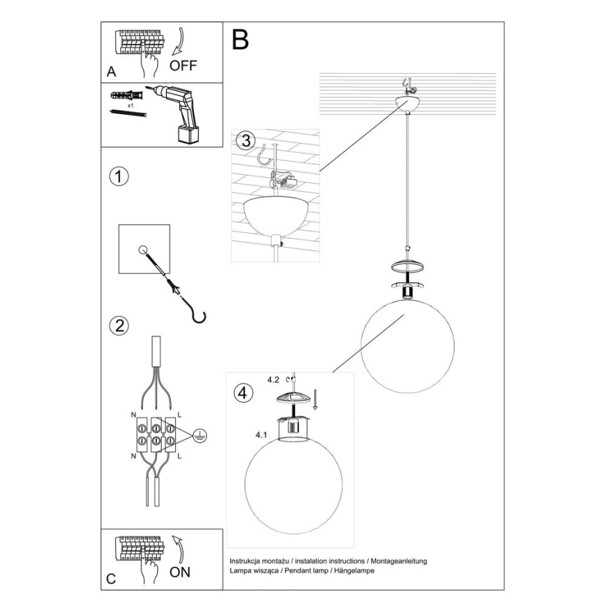 Lustre suspenso com cabo TOYA 1xE27/60W/230V Ø 40 cm branco/dourado