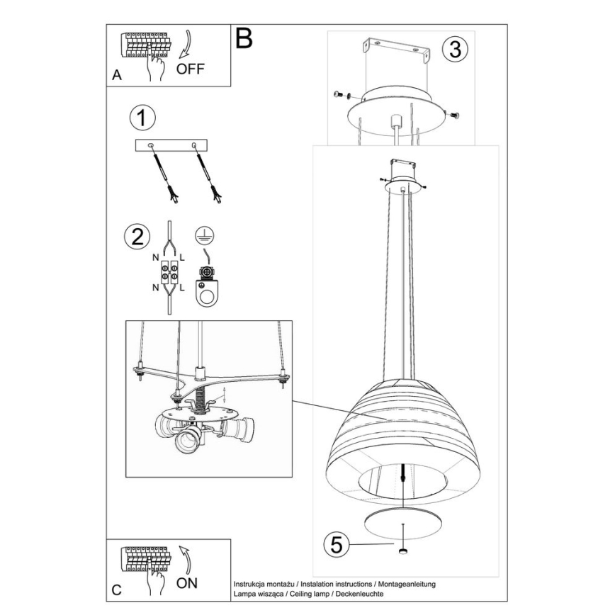 Candelabro suspenso BELLA 3xE27/60W/230V d. 60 cm branco