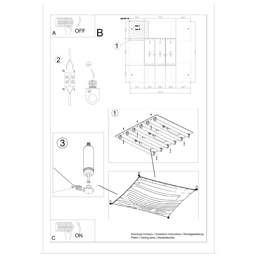 Candeeiro de teto LED LUNA 6xG13/8,5W/230V 14x14 cm branco