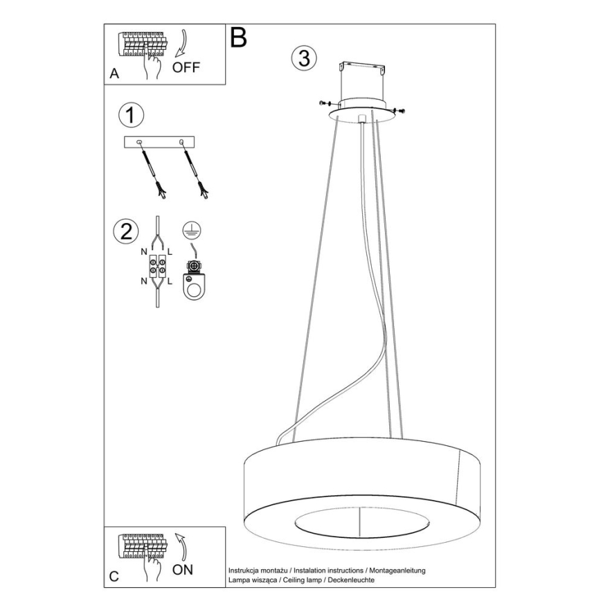 Candelabro suspenso SATURNO SLIM 6xE27/60W/230V d. 70 cm preto