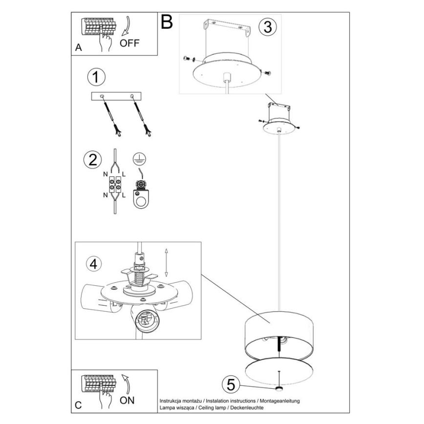 Candeeiro suspenso SKALA 3xE27/60W/230V diâmetro 30 cm preto