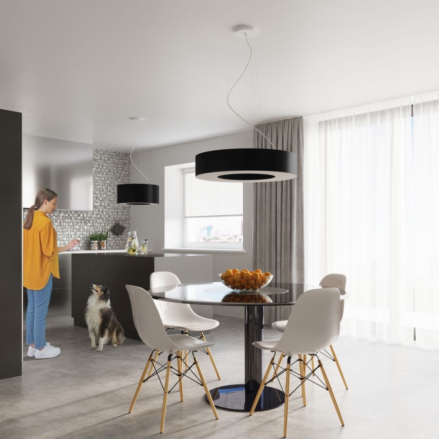 Candelabro suspenso SATURNO SLIM 8xE27/60W/230V d. 90 cm preto