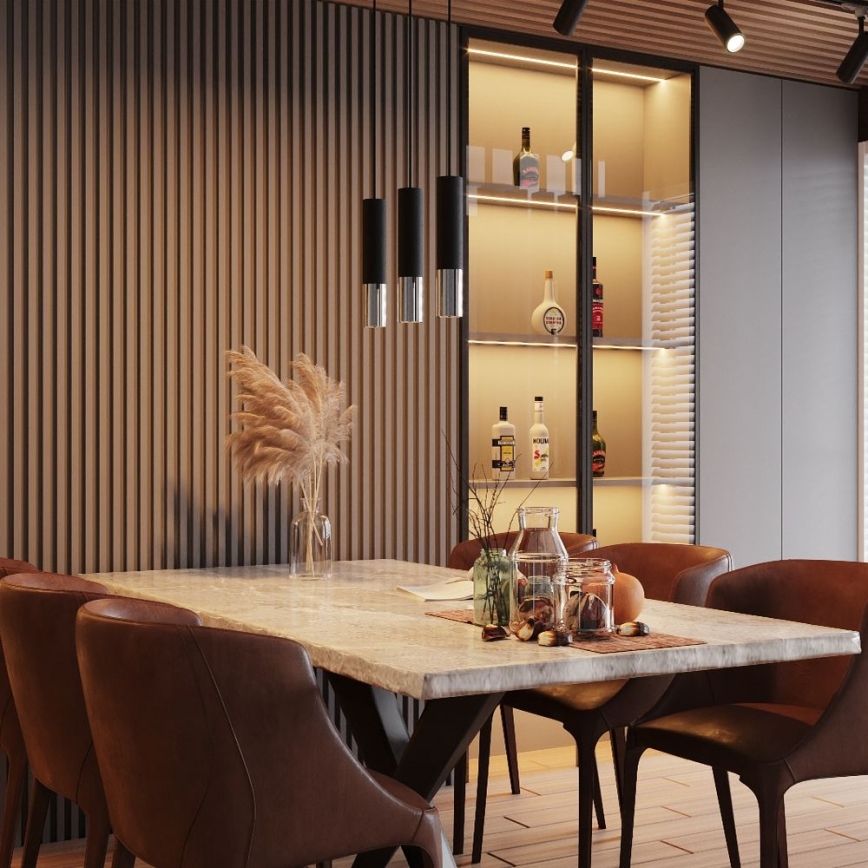 Candeeiro suspenso LOOPEZ 3xGU10/10W/230V preto/cromado brilhante