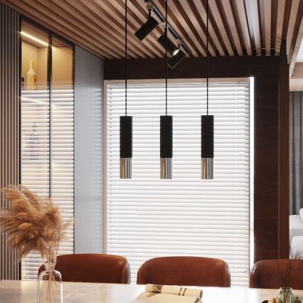 Candeeiro suspenso LOOPEZ 3xGU10/10W/230V preto/cromado brilhante