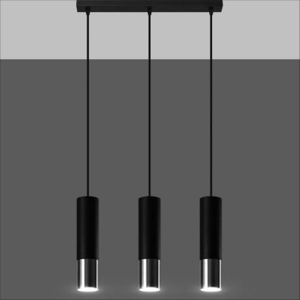 Candeeiro suspenso LOOPEZ 3xGU10/10W/230V preto/cromado brilhante