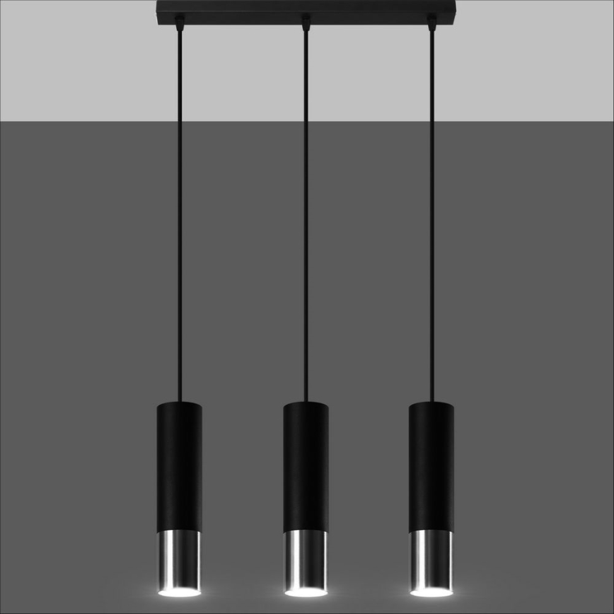 Candeeiro suspenso LOOPEZ 3xGU10/10W/230V preto/cromado brilhante