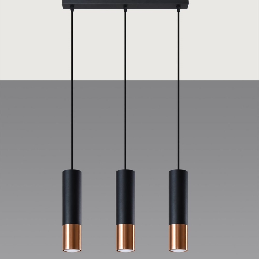 Candeeiro suspenso LOOPEZ 3xGU10/10W/230V preto/cobre