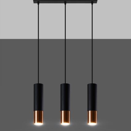 Candeeiro suspenso LOOPEZ 3xGU10/10W/230V preto/cobre
