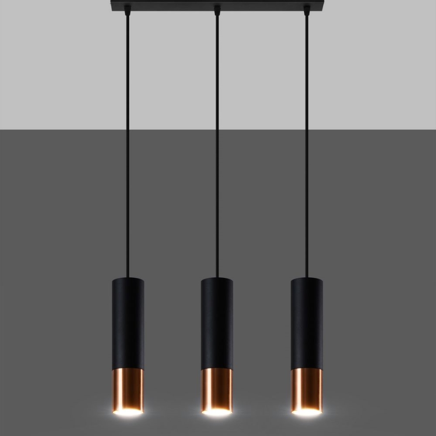 Candeeiro suspenso LOOPEZ 3xGU10/10W/230V preto/cobre
