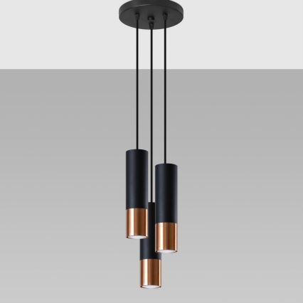 Candeeiro suspenso LOOPEZ 3xGU10/10W/230V redondo preto/cobre