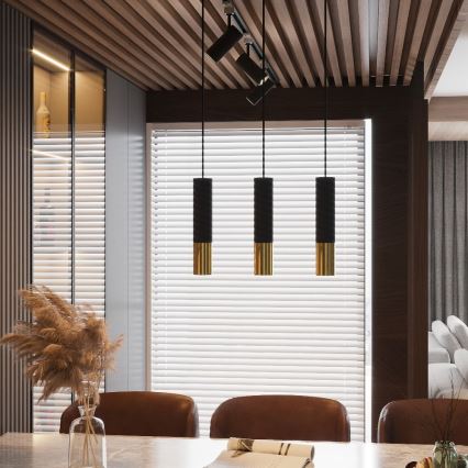 Candeeiro suspenso LOOPEZ 2xGU10/10W/230V preto/dourado