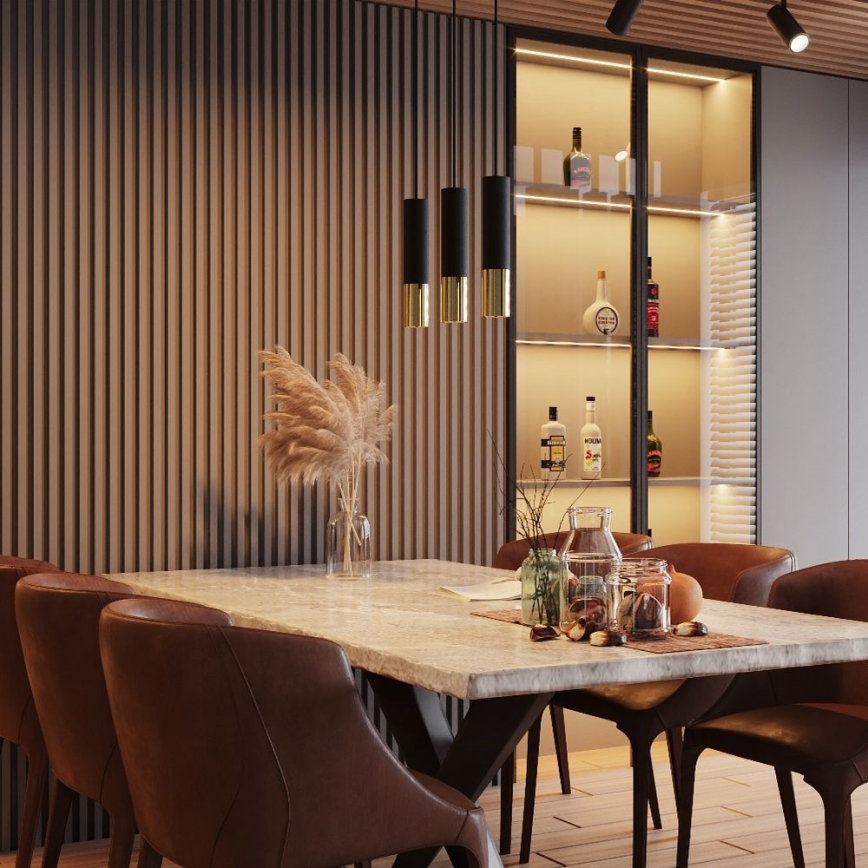 Candeeiro suspenso LOOPEZ 3xGU10/10W/230V preto/dourado