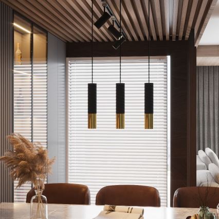 Candeeiro suspenso LOOPEZ 3xGU10/10W/230V preto/dourado