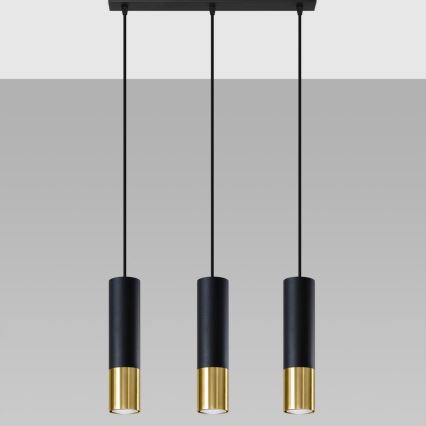 Candeeiro suspenso LOOPEZ 3xGU10/10W/230V preto/dourado
