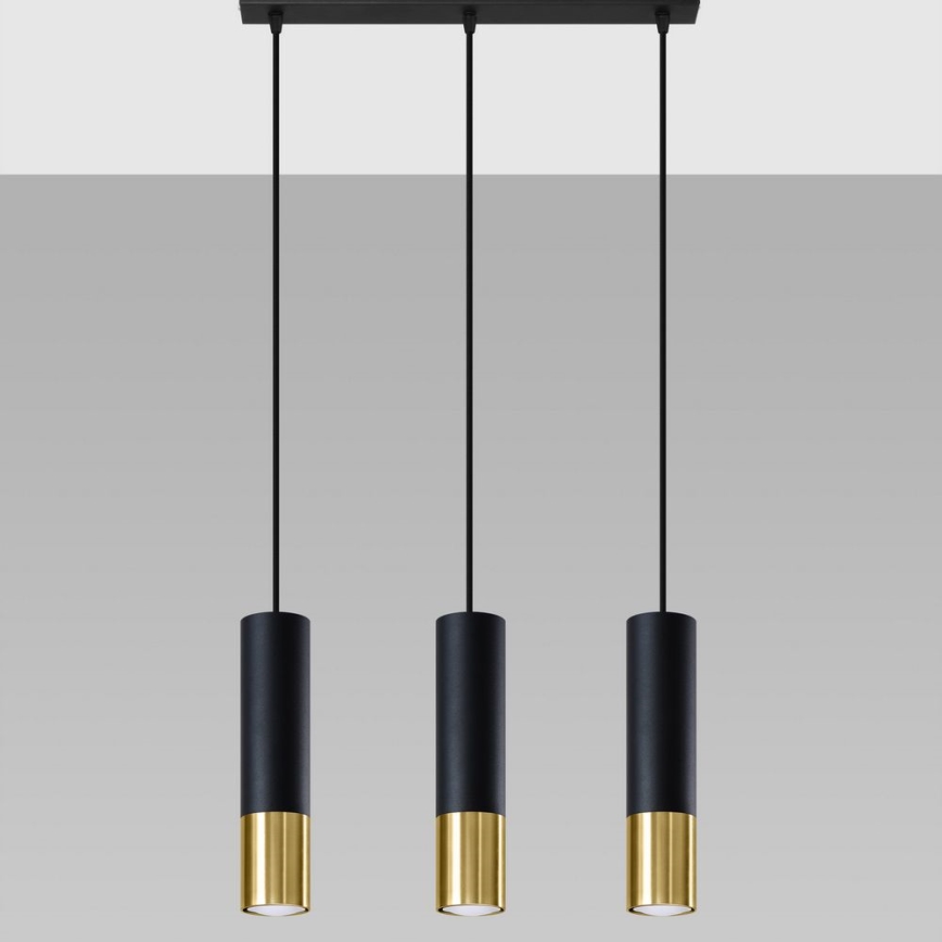 Candeeiro suspenso LOOPEZ 3xGU10/10W/230V preto/dourado