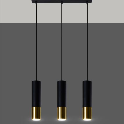 Candeeiro suspenso LOOPEZ 3xGU10/10W/230V preto/dourado