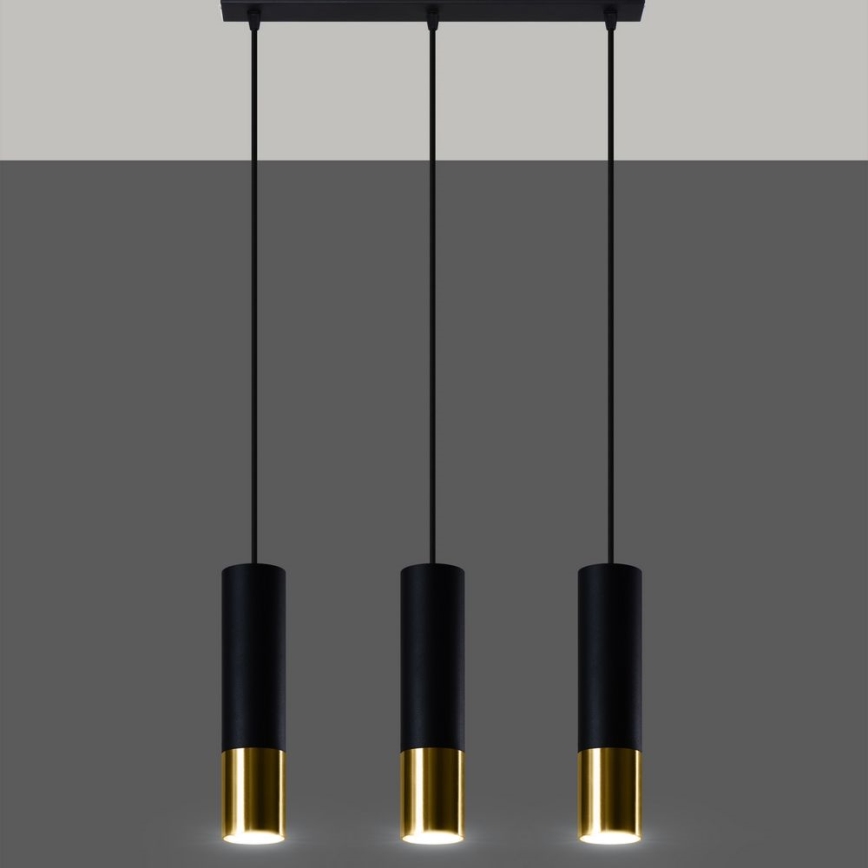 Candeeiro suspenso LOOPEZ 3xGU10/10W/230V preto/dourado