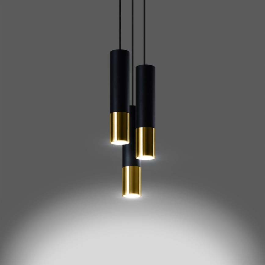 Candeeiro suspenso LOOPEZ 3xGU10/10W/230V redondo preto/dourado