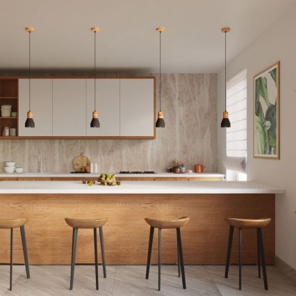 Candelabro suspenso QUBIC 1xE27/60W/230V betão/Bétula/faia/preto