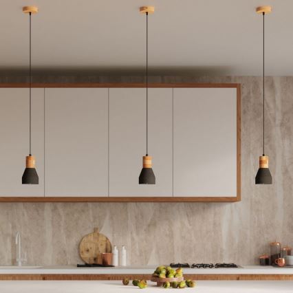 Candelabro suspenso QUBIC 1xE27/60W/230V betão/Bétula/faia/preto