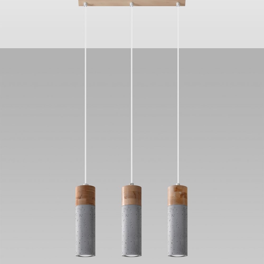 Candelabro suspenso ZANE 3xGU10/40W/230V betão/Bétula/faia