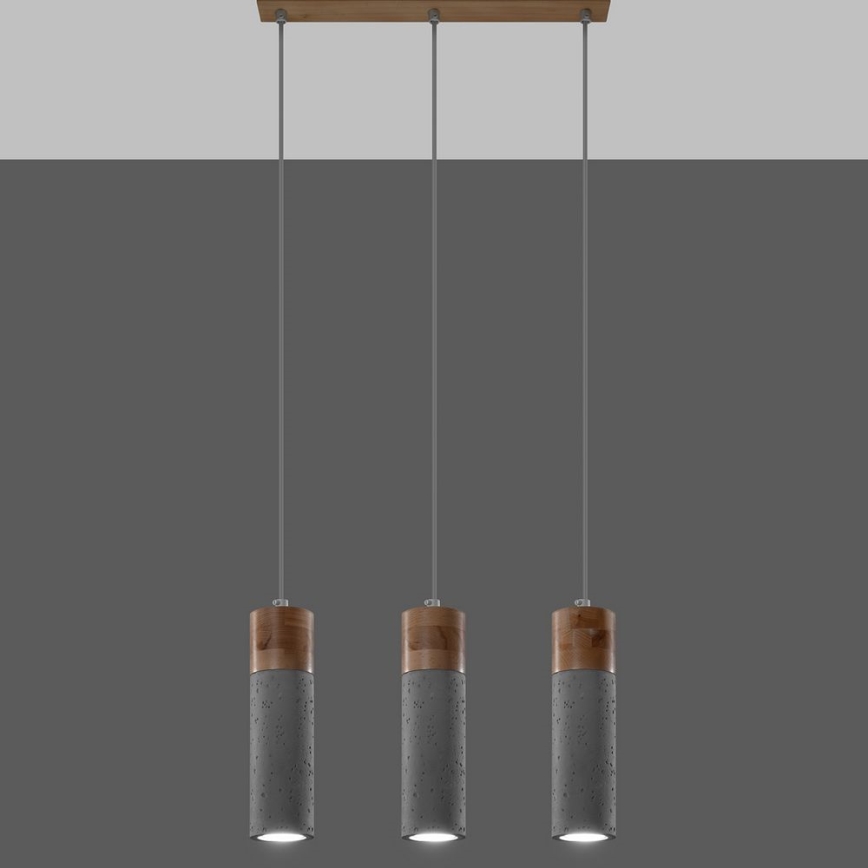 Candelabro suspenso ZANE 3xGU10/40W/230V betão/Bétula/faia