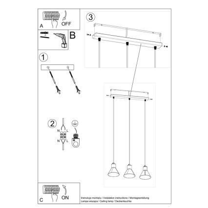 Candelabro suspenso TALEJA 3xE27/60W/230V preto
