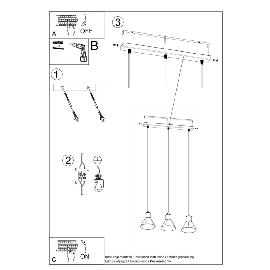 Candelabro suspenso TAZILA 3xES111/60W/230V branco