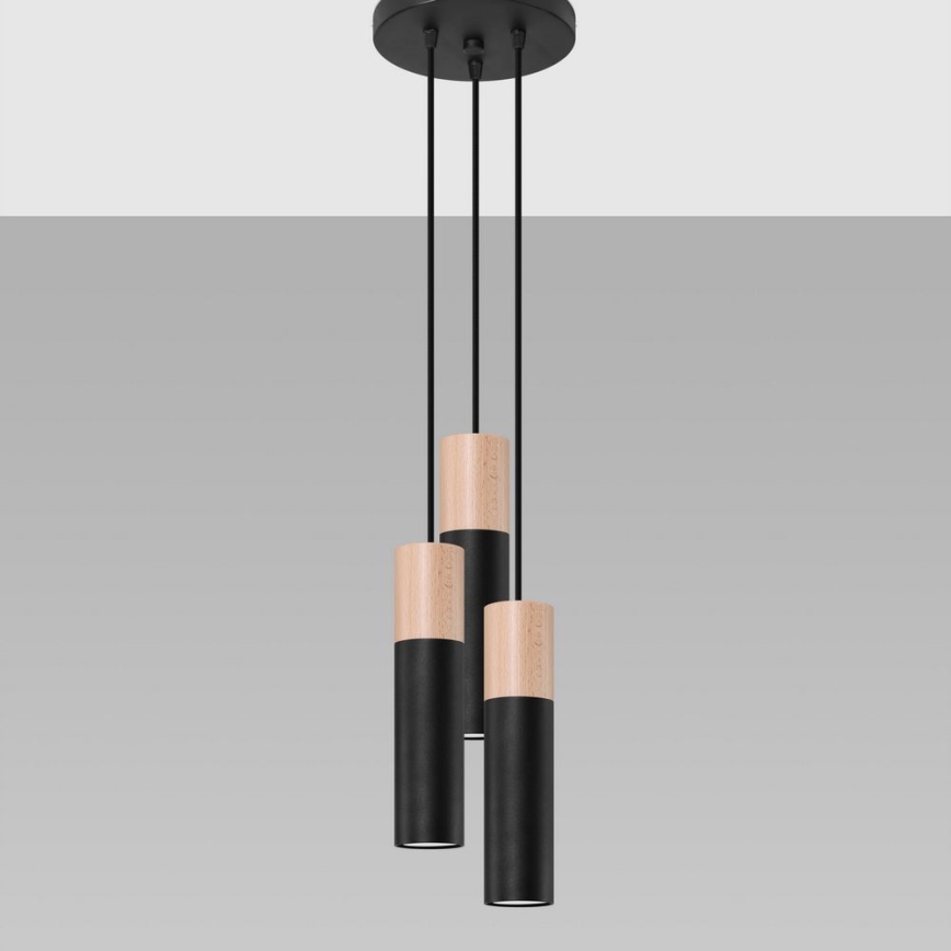 Candelabro suspenso PABLO 3xGU10/40W/230V preto/faia