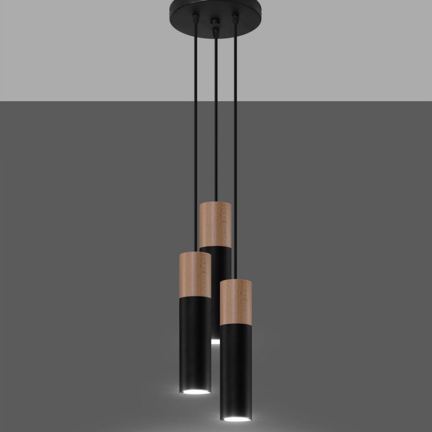 Candelabro suspenso PABLO 3xGU10/40W/230V preto/faia