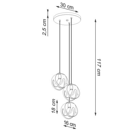 Candelabro suspenso TULOS 3xE27/60W/230V branco