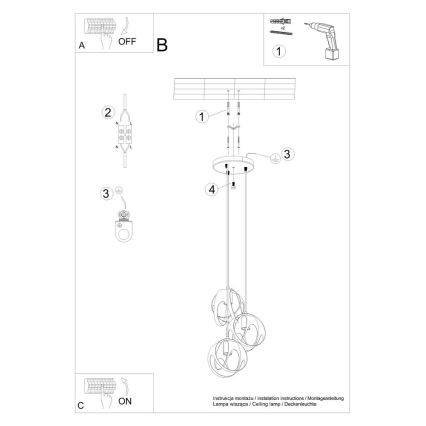 Candelabro suspenso TULOS 3xE27/60W/230V branco