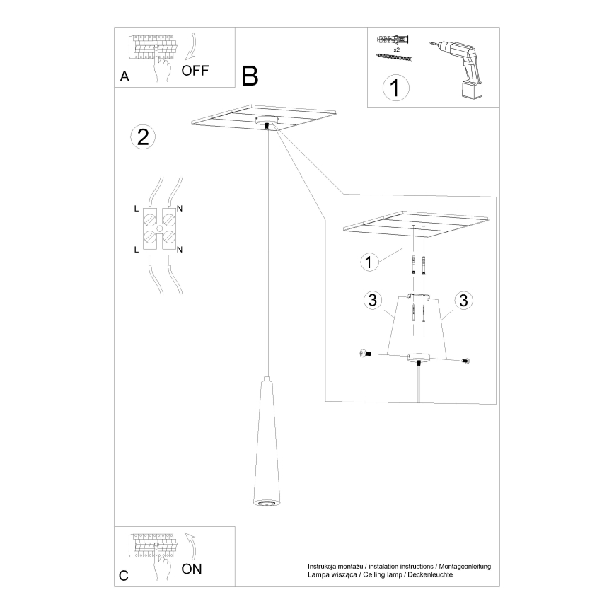 Pendente em cabo SULA 1xGU10/10W/230V Ø 8 cm bege