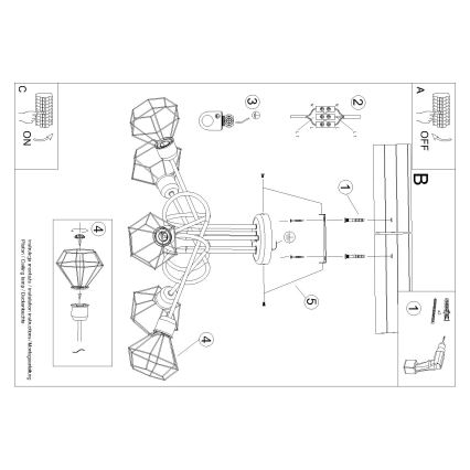 Candeeiro de teto em haste ARTEMIS 5xE14/40W/230V preto