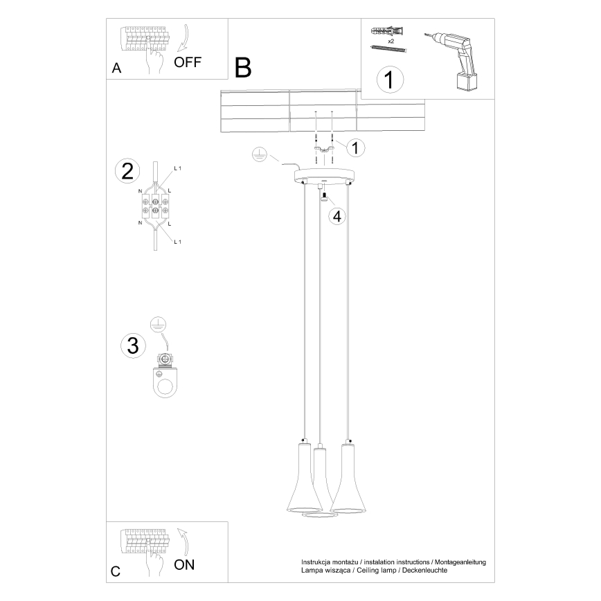 Candelabro suspenso REA 3xE14/12W/230V betão
