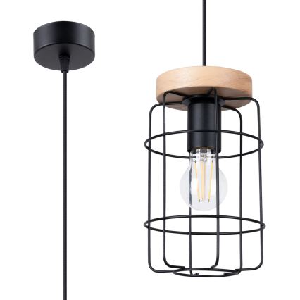 Candelabro suspenso GOTTO 1xE27/15W/230V preto/faia