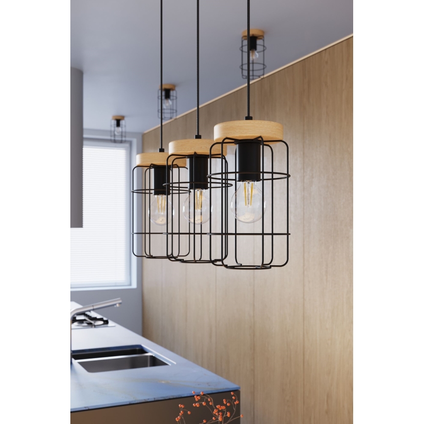 Candelabro suspenso GOTTO 3xE27/15W/230V preto/faia