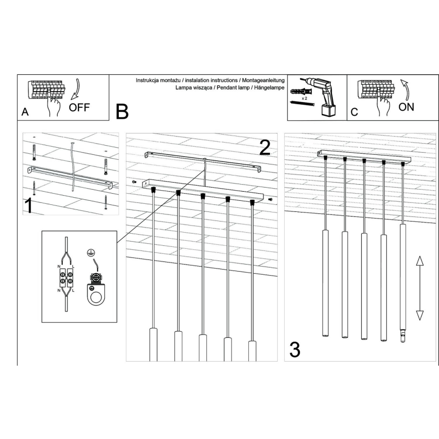Candelabro suspenso PASTELO 5xG9/8W/230V betão