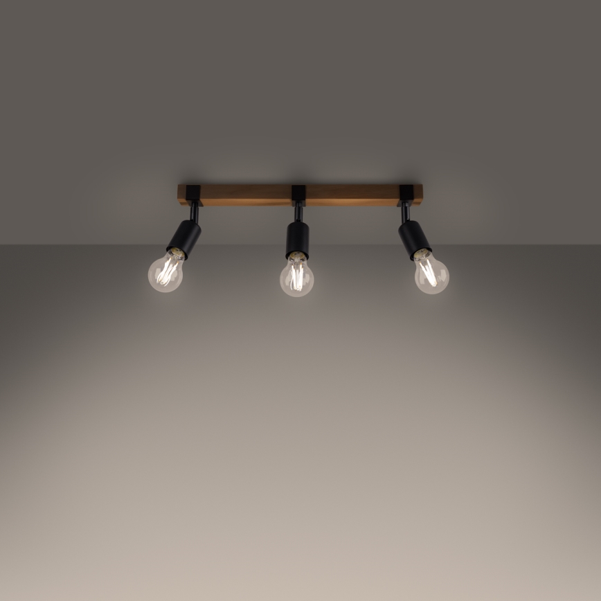 Foco ZUCA 3xE27/15W/230V preto/carvalho