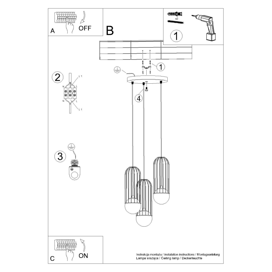 Candeeiro suspenso BRINA 3xG9/8W/230V preto