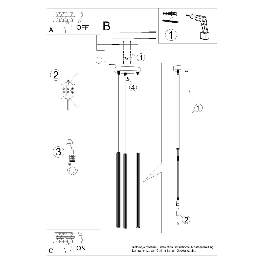Candeeiro suspenso ARCHE 3xG9/8W/230V preto