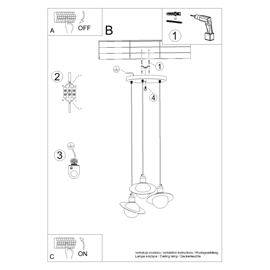 Candeeiro suspenso HYPERION 3xG9/8W/230V branco