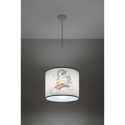 Candeeiro suspenso de criança UNICORN 1xE27/15W/230V diâmetro 30 cm unicórnio