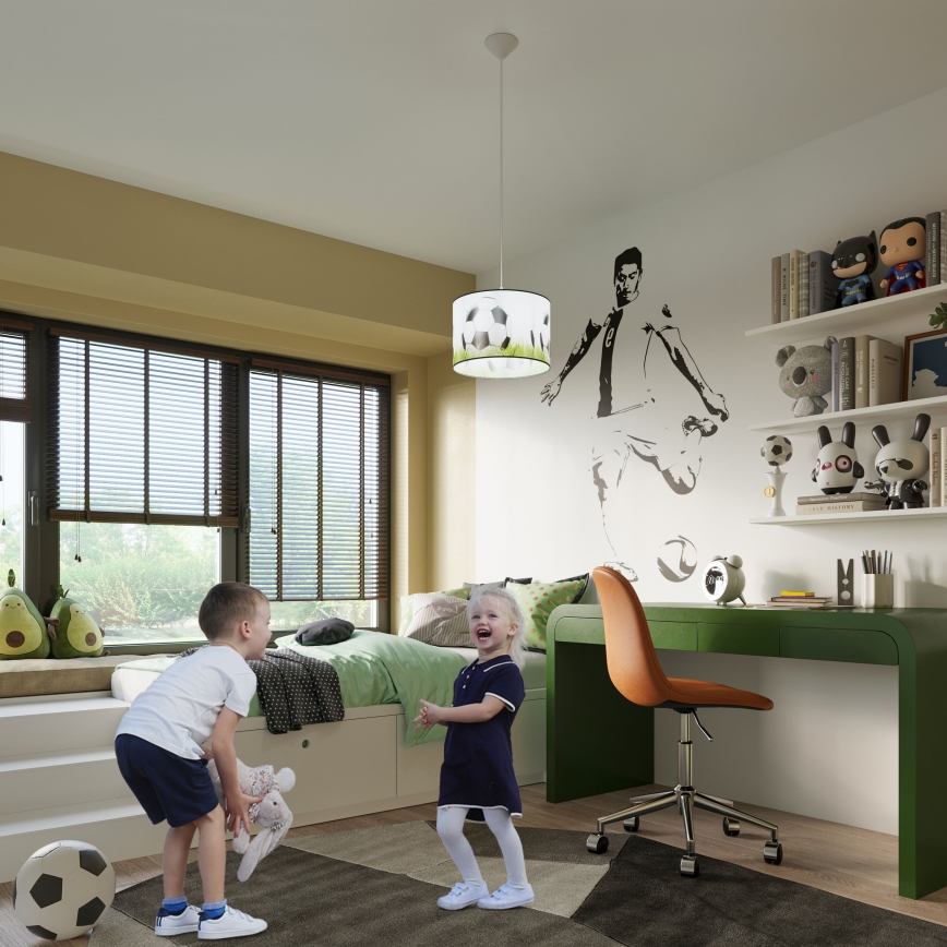 Candeeiro suspenso de criança FOOTBALL 1xE27/15W/230V diâmetro 30 cm futebol