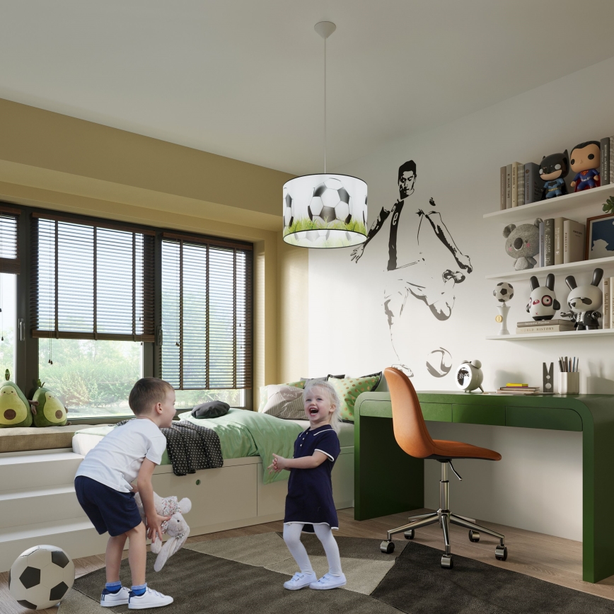 Candeeiro suspenso de criança FOOTBALL 1xE27/15W/230V diâmetro 40 cm futebol