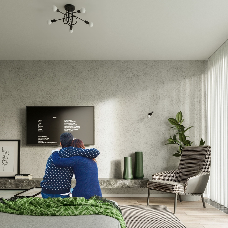 Candeeiro integrado LOOP 5xE27/15W/230V preto