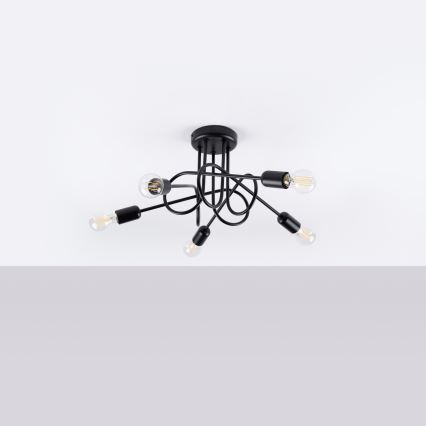 Candeeiro integrado LOOP 5xE27/15W/230V preto