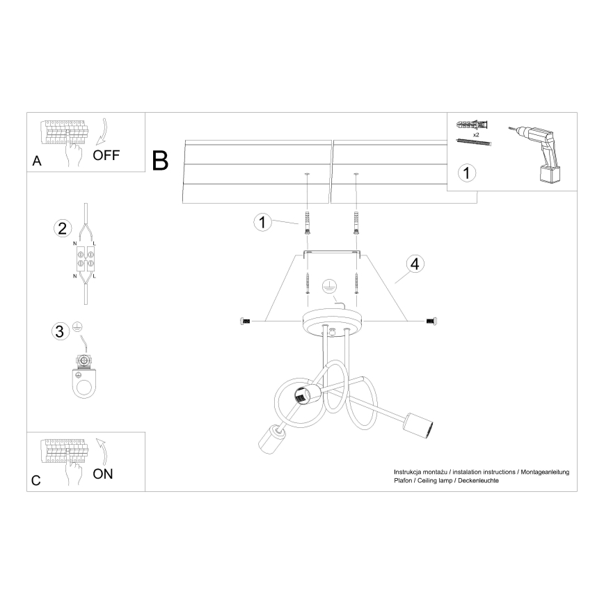 Candeeiro integrado LOOP 3xE27/15W/230V dourado
