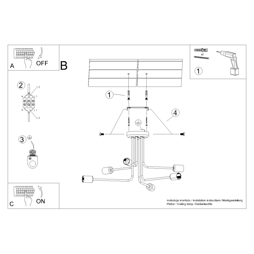 Candeeiro suspenso NORAH 6xE27/15W/230V preto
