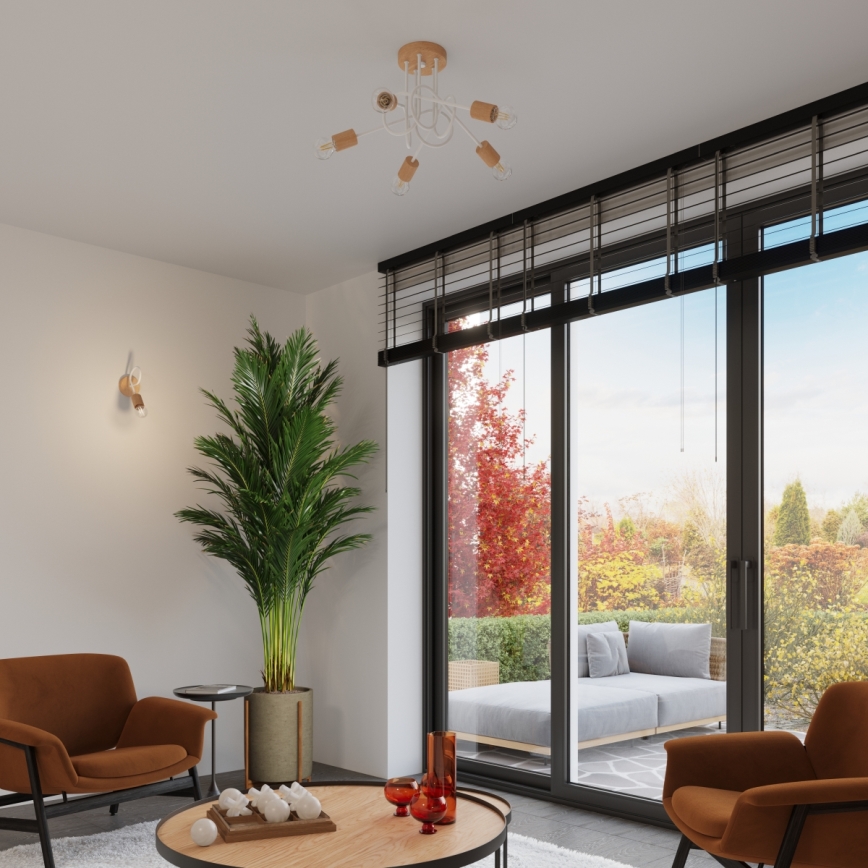 Candeeiro de parede EMBER 1xE27/15W/230V branco/bege/faia